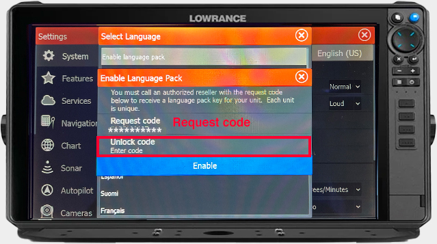 Language pack unlock for Lowrance chartplotters